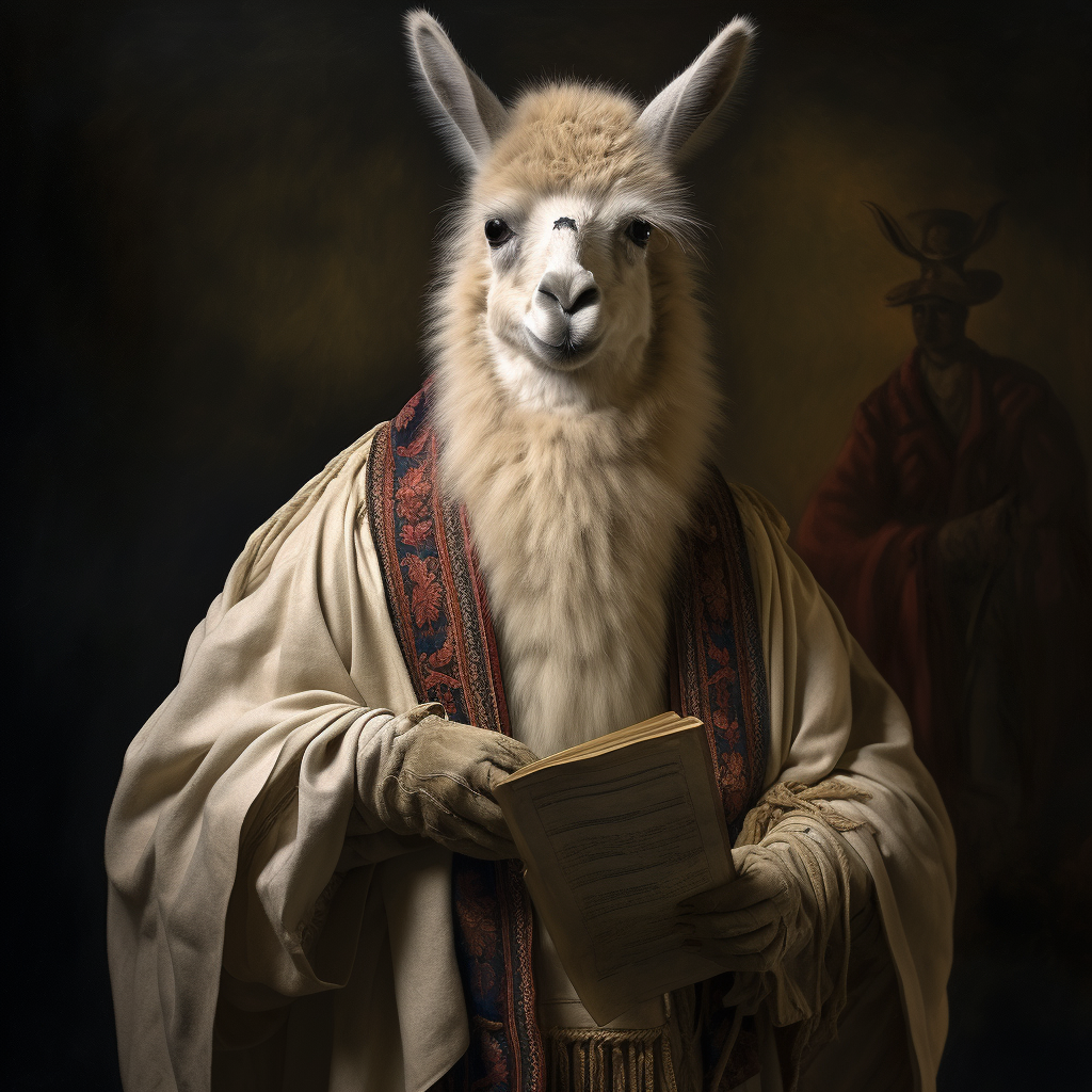 Llama Holding Constitution - 19th Century Painting