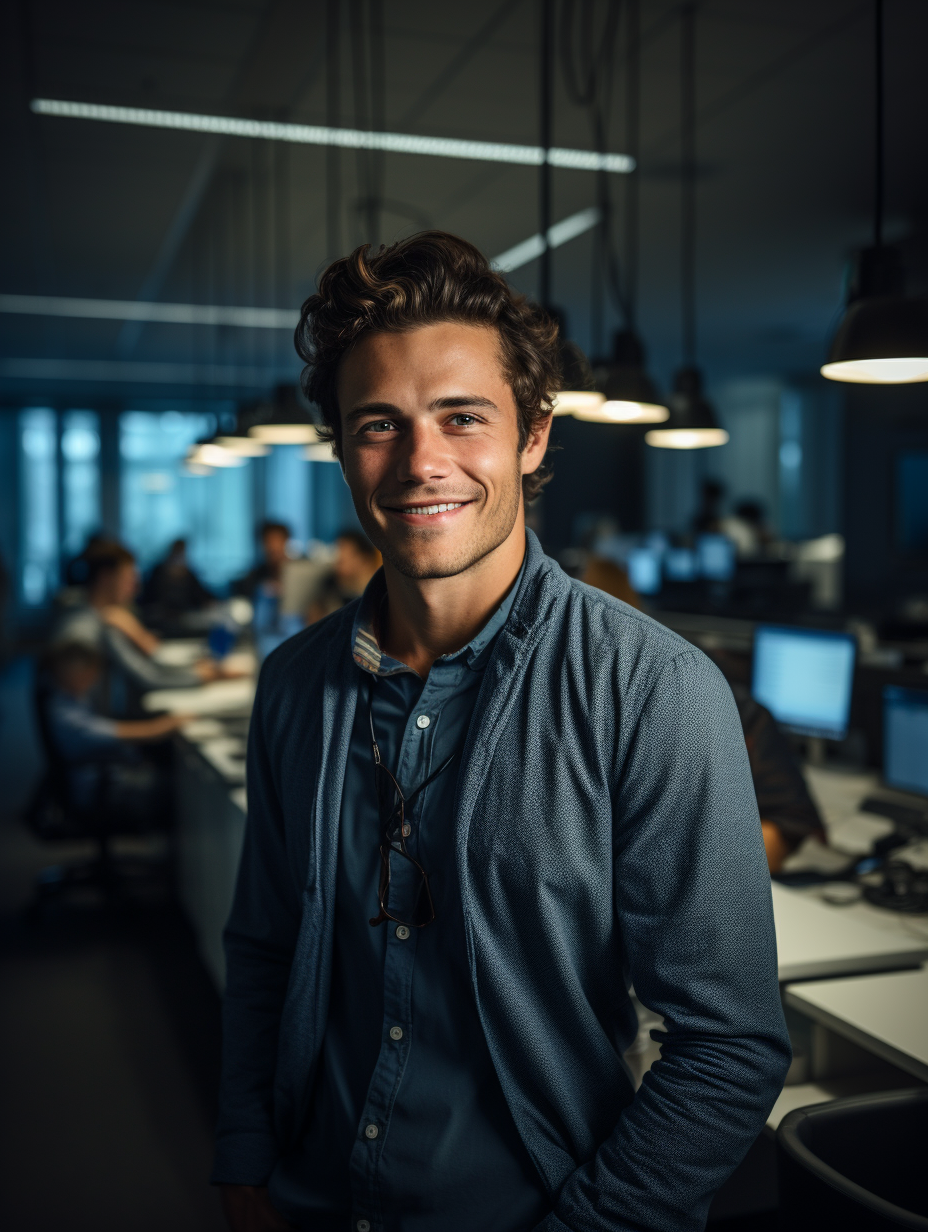 Confident young man in modern office