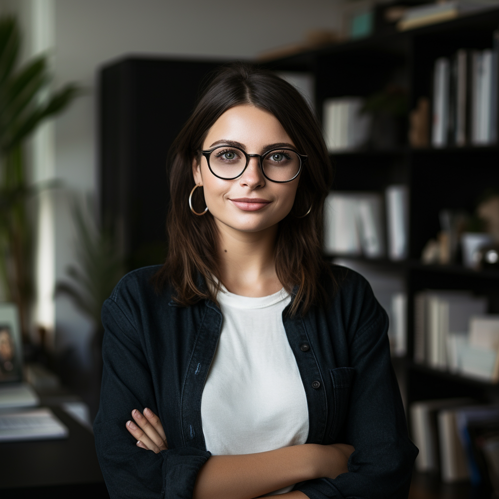 Confident young woman in home office