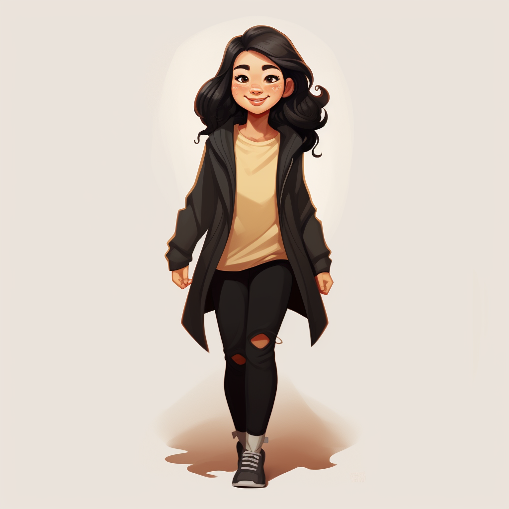 Confident Asian girl in cartoon style smiling