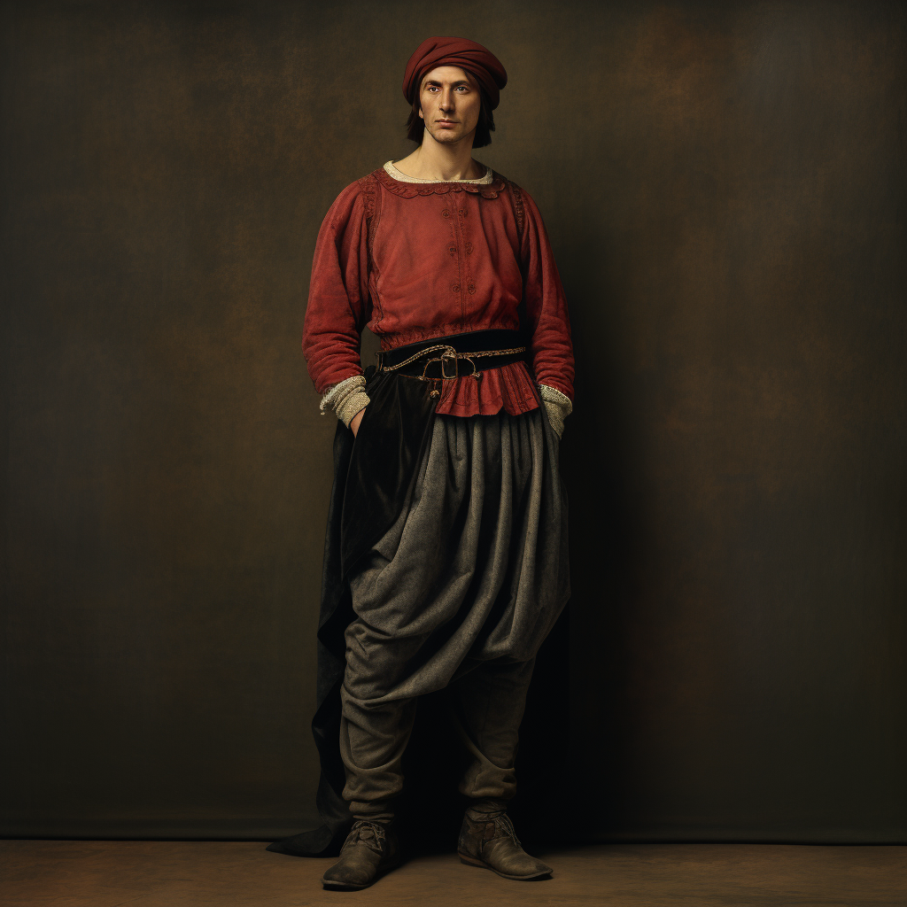 Confident pose of a 1300s fashion man