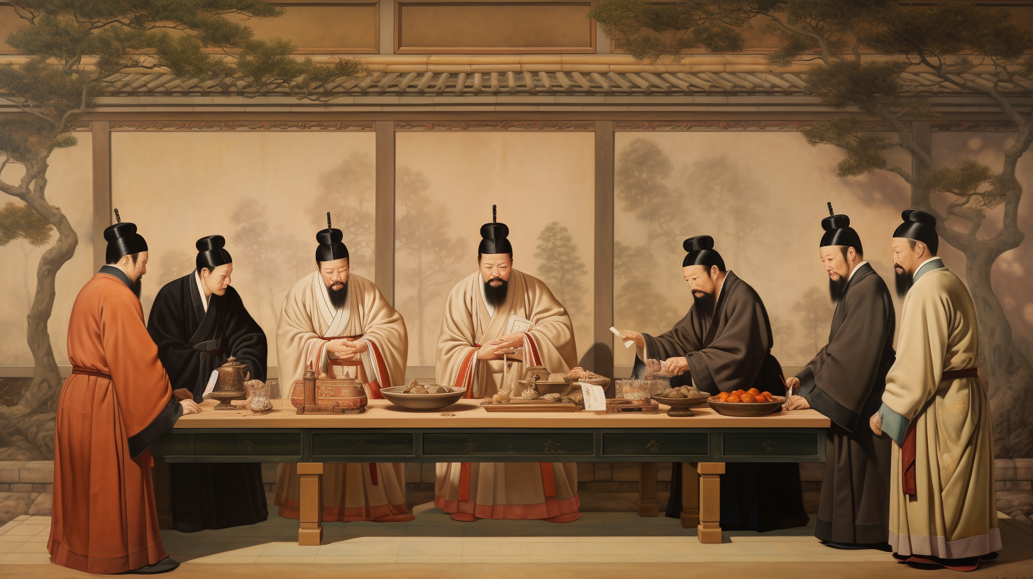 Scholars participating in Confucian ritual ceremony