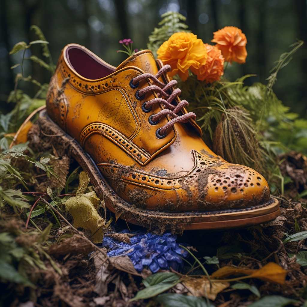 Colorful forest scene with confused hare and unlaced shoes