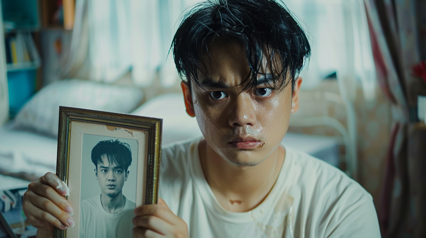 Asian guy holding framed picture