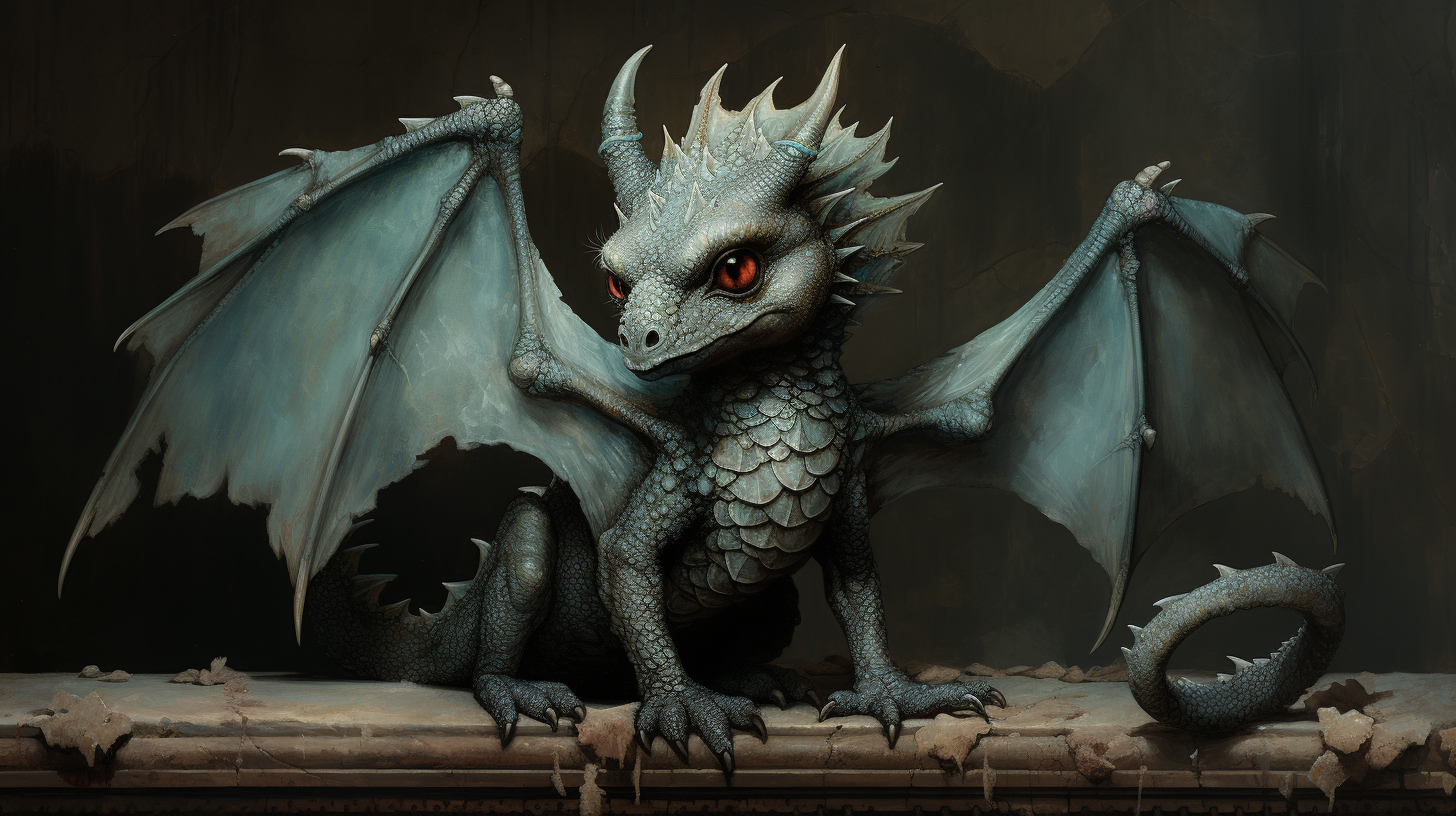 Dragon turned harmless creature in Gothic art