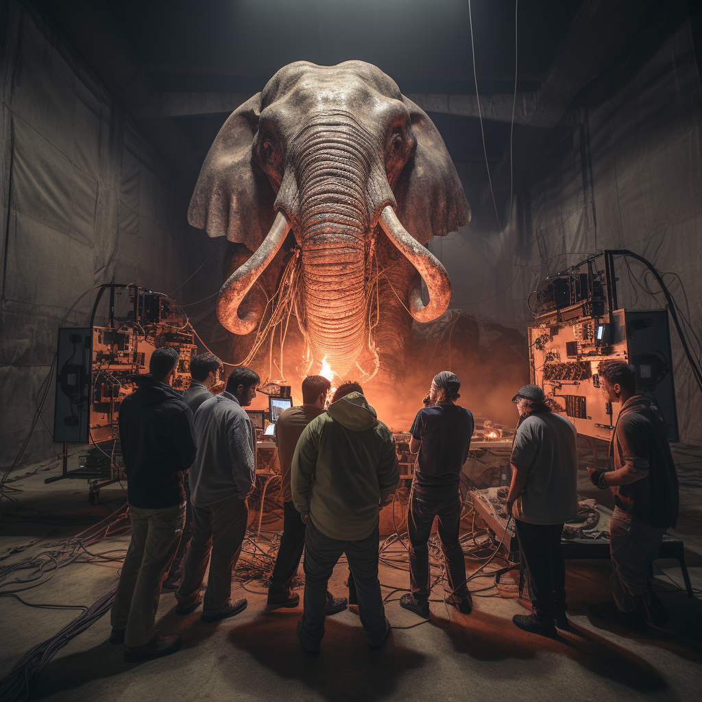 Production employees facing a huge elephant in confusion