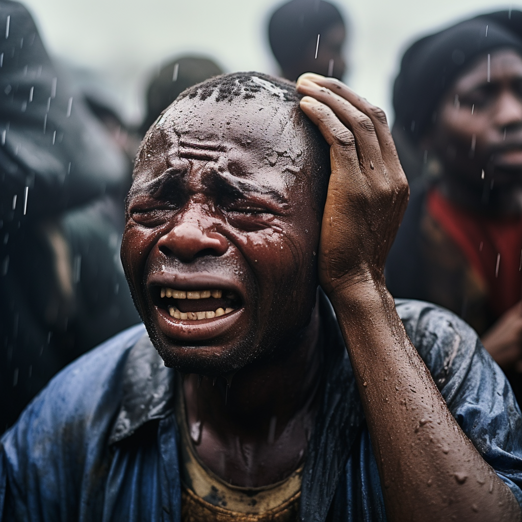 Congolese people in tears during a difficult time