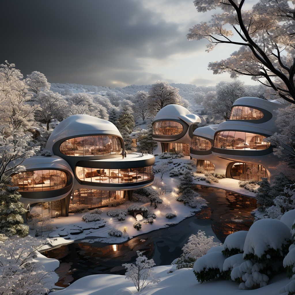 Sustainable and eco-friendly agricultural residences in winter forest