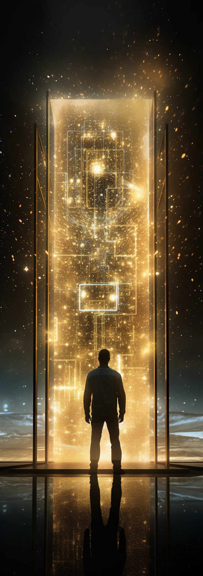 Golden-toned hologram of a connected world for investment theme