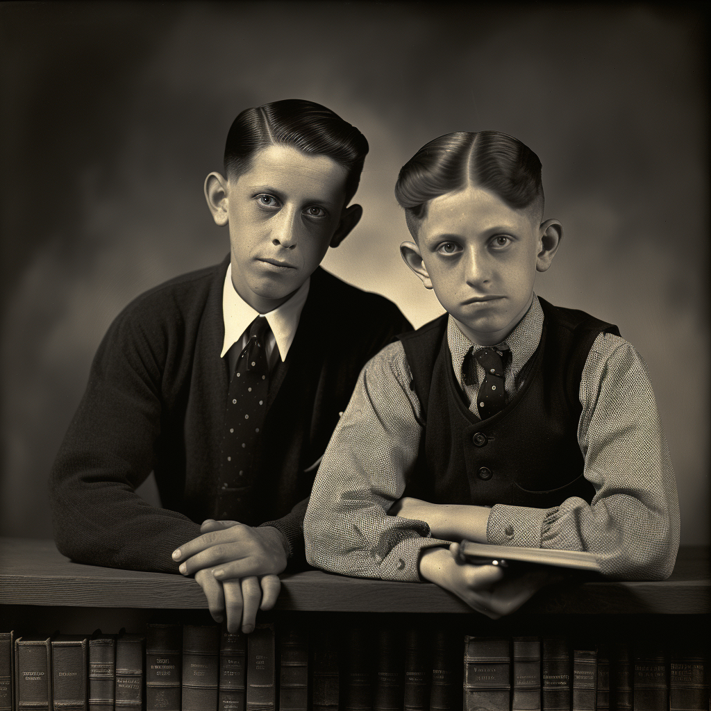 Two young Connecticut brothers in a studio photograph