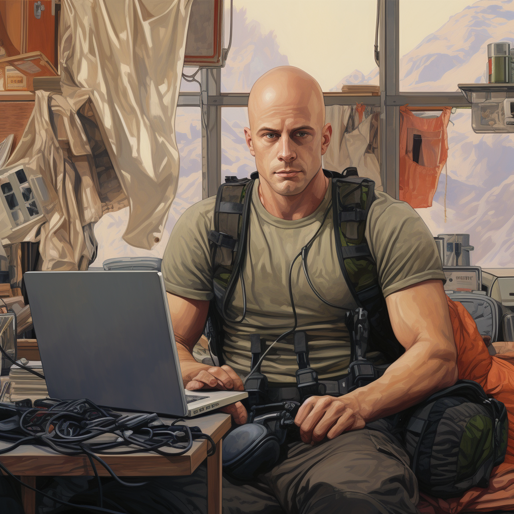 Conservative Bald Guy with Computers and Compound Bows