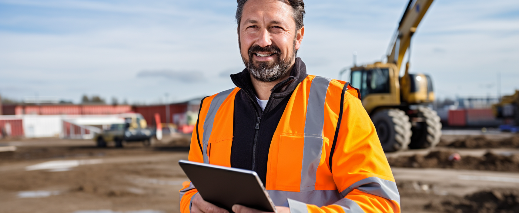 Construction Foreman with Tablet at Construction Site