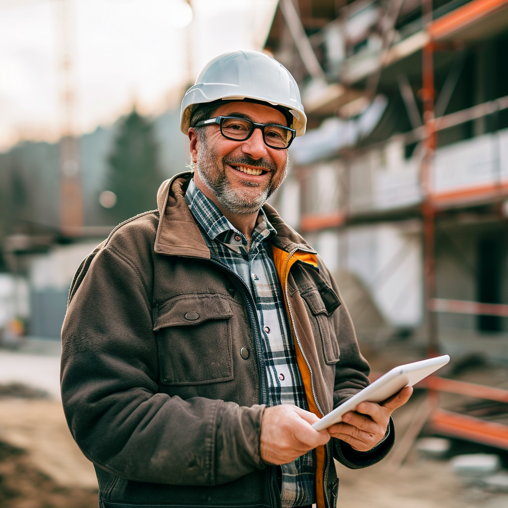 Construction foreman tablet construction site Austria