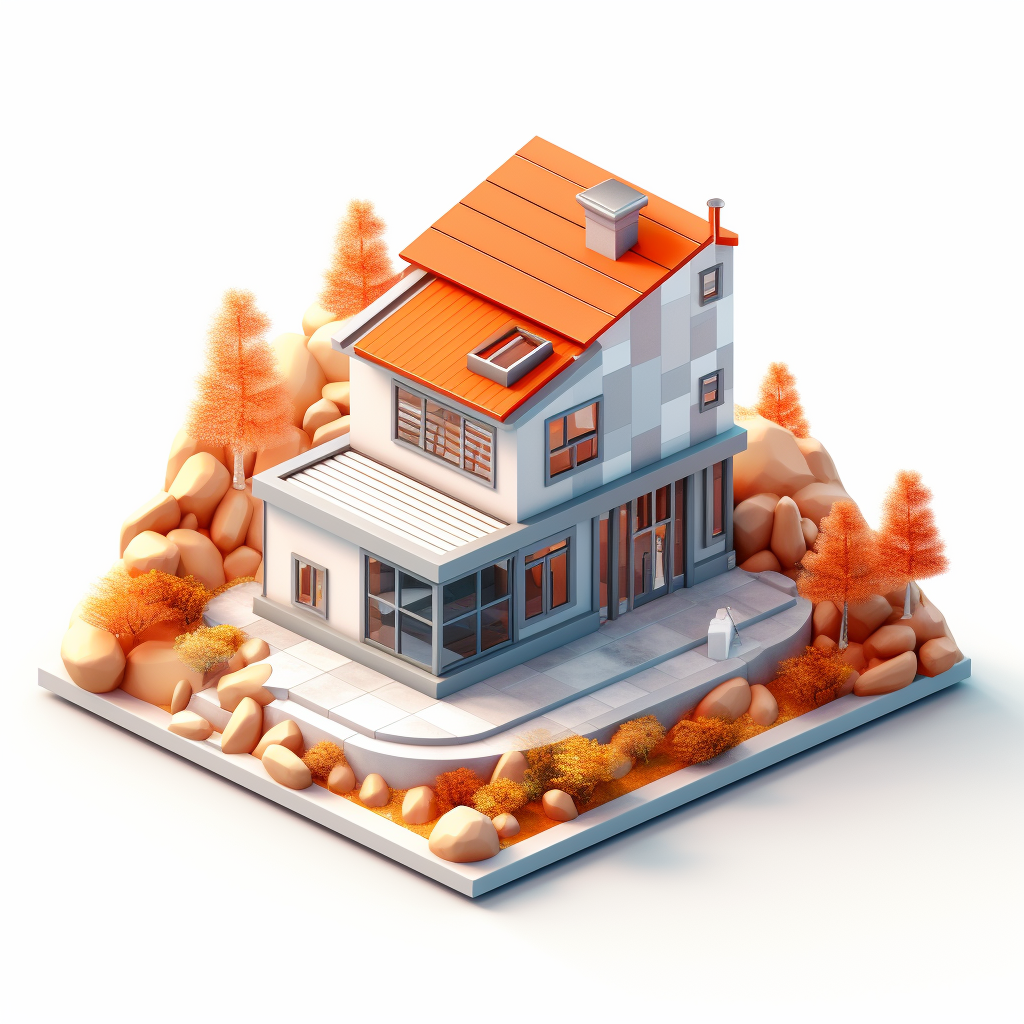 Isometric Construction House - White and Orange