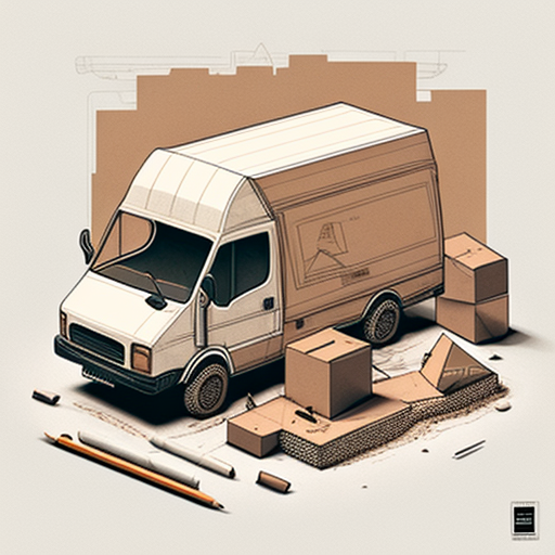 Illustration of construction materials arriving by van