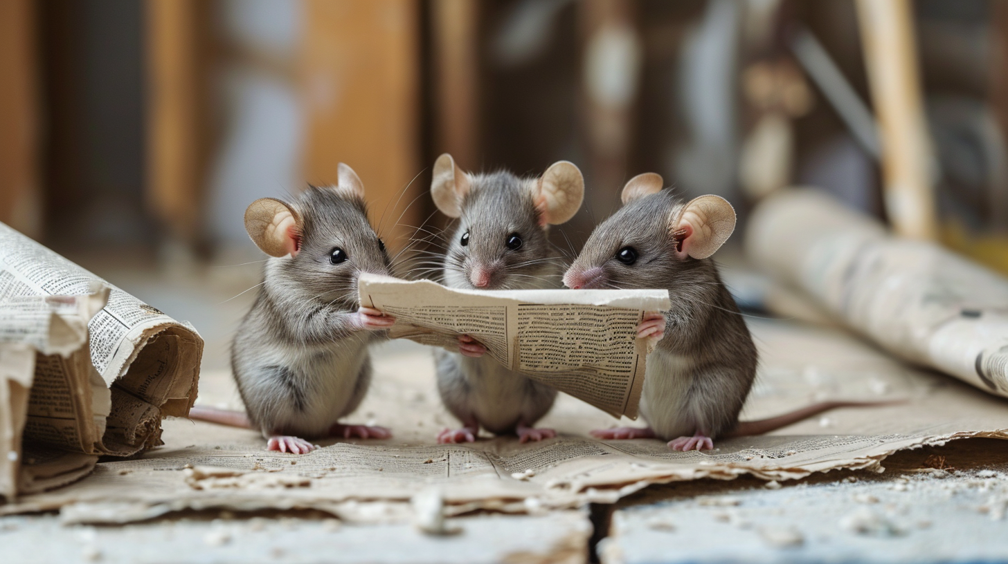 Construction Mice Reading Newspaper