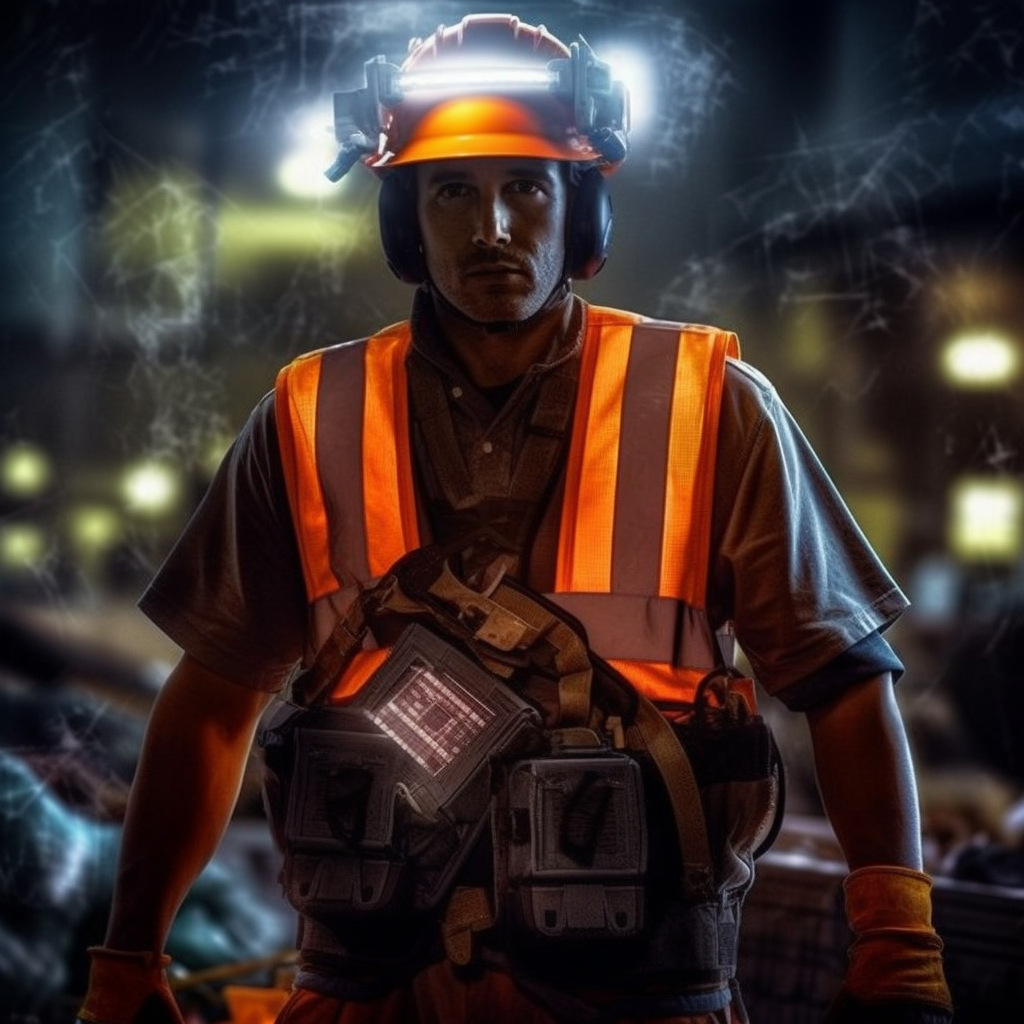 Construction worker wearing futuristic safety vest