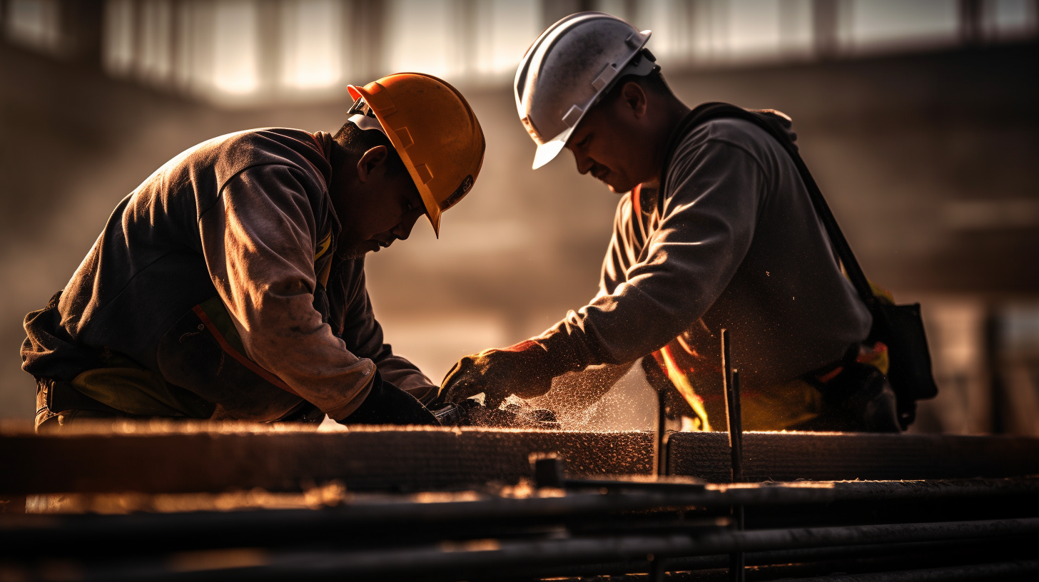 Construction workers effortlessly using TMT steel bar