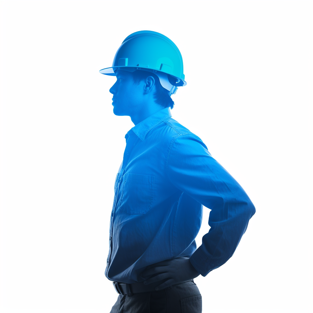 Blue silhouette construction worker on white background