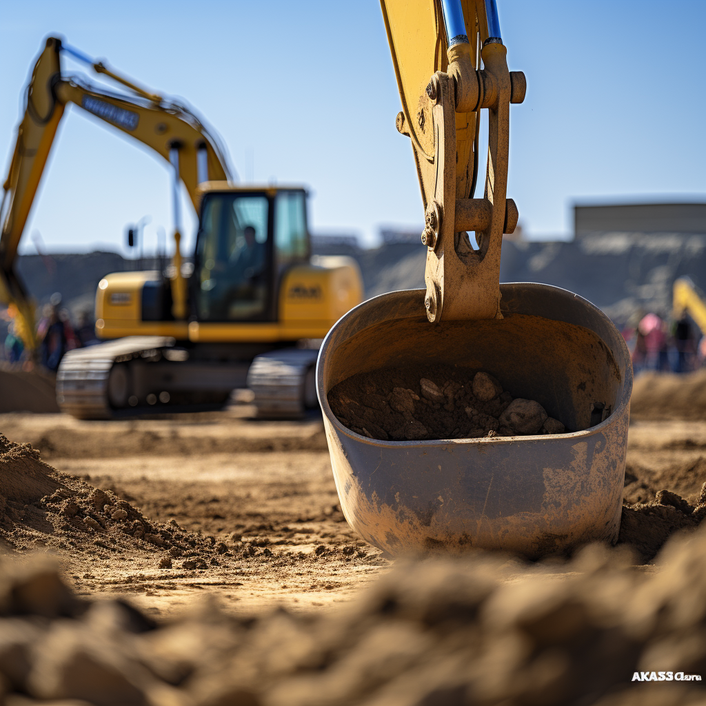 Backhoe digging through soil on construction site