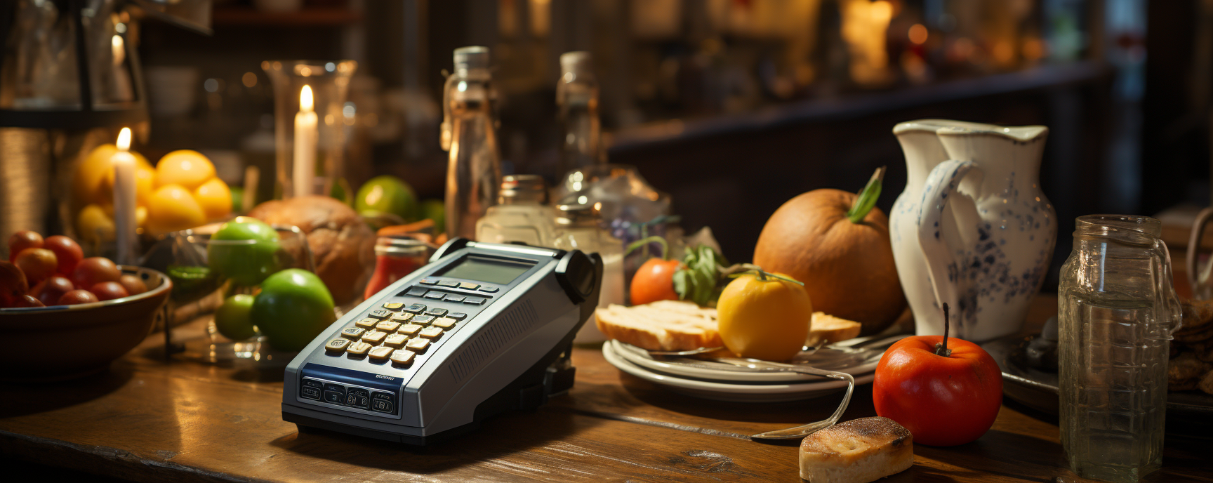 Contactless payment terminal on table