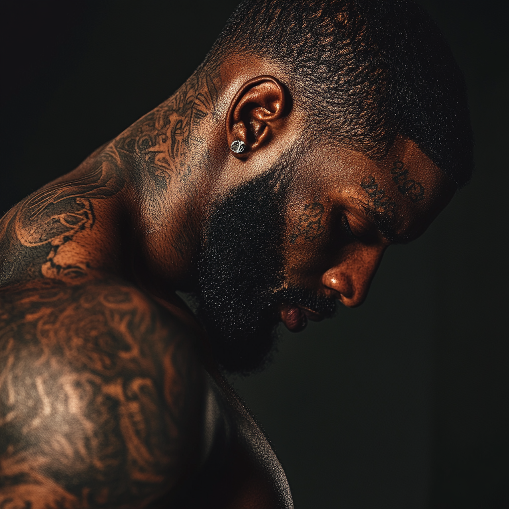 Muscular black man with tattoos