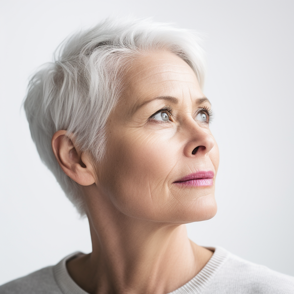 Middle-aged woman reflecting contemplation and hope