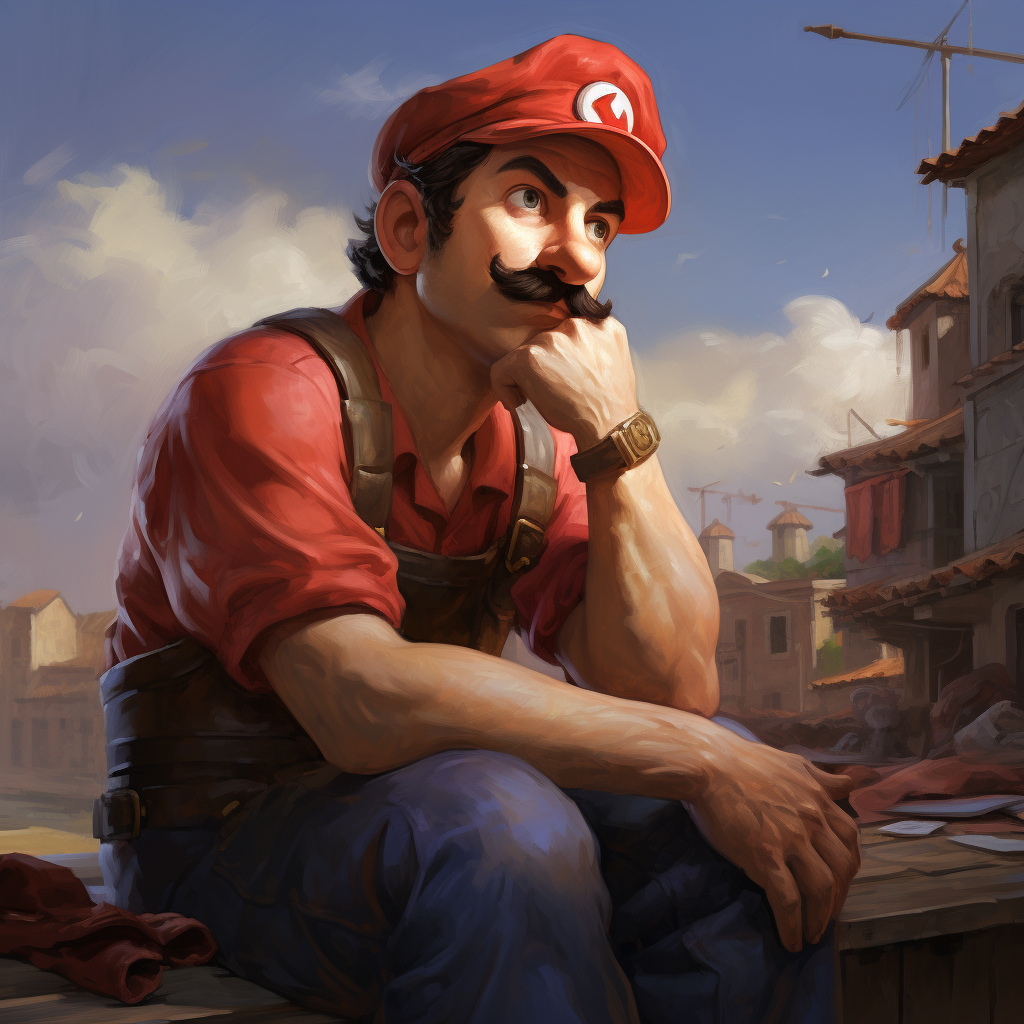 Thoughtful Mario pondering the horizon