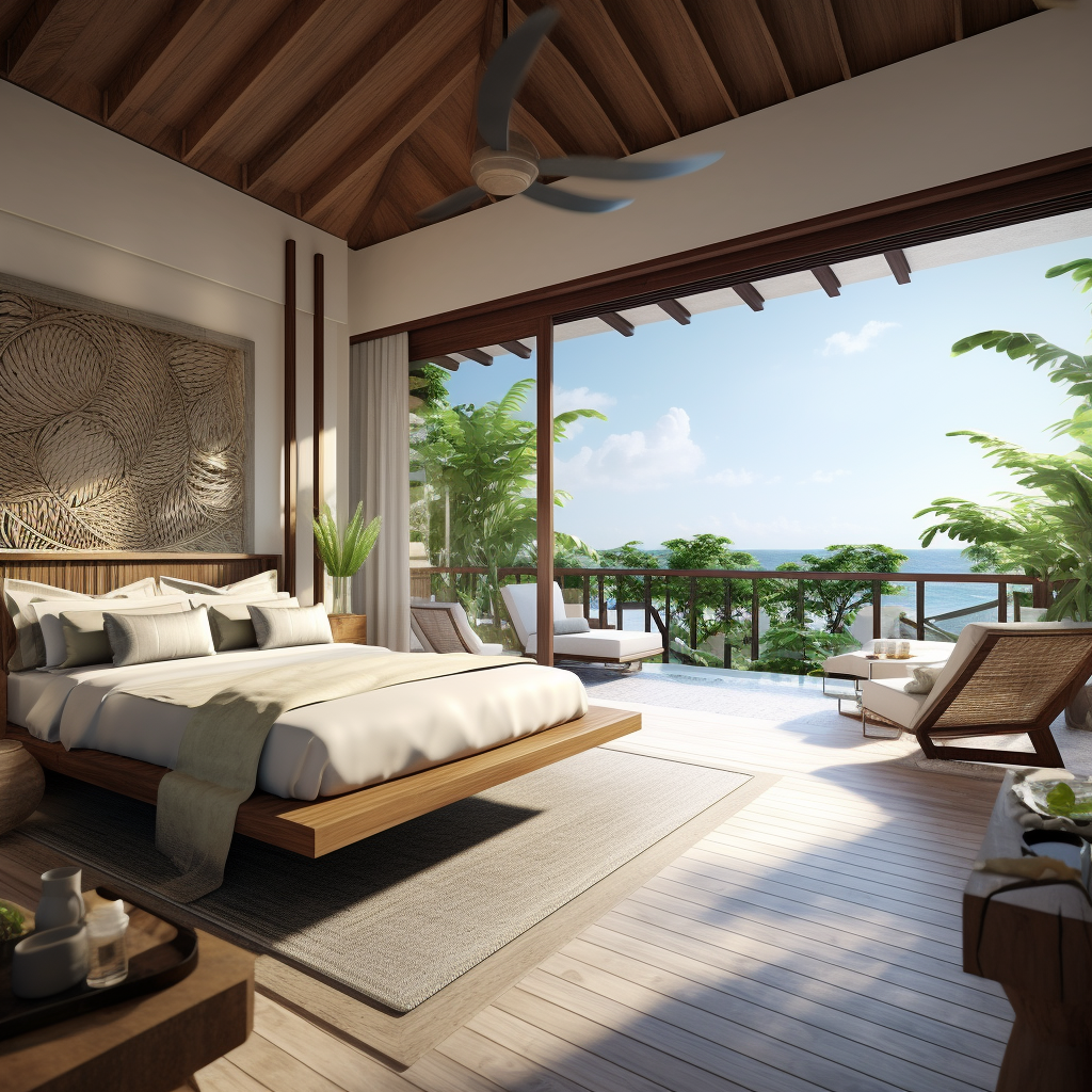 Contemporary Balinese Bedroom with Private Balcony and Sea Views