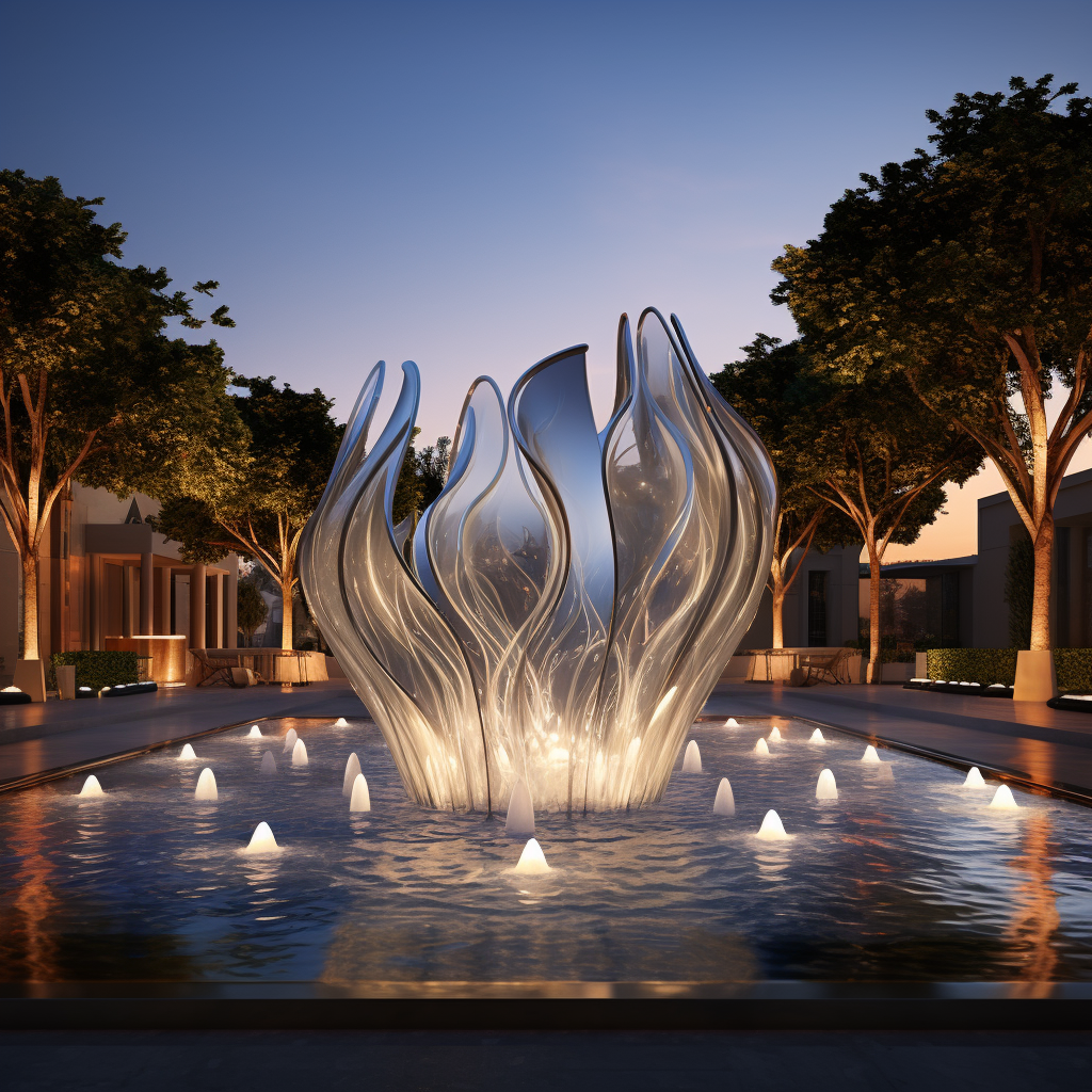 Stylish contemporary fountains with ice illumination and water jets