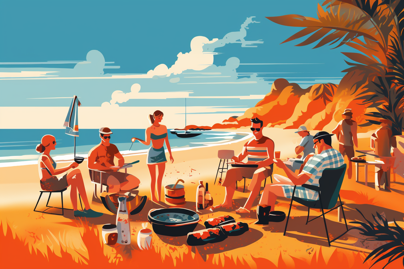 Group enjoying BBQ on Australian beach