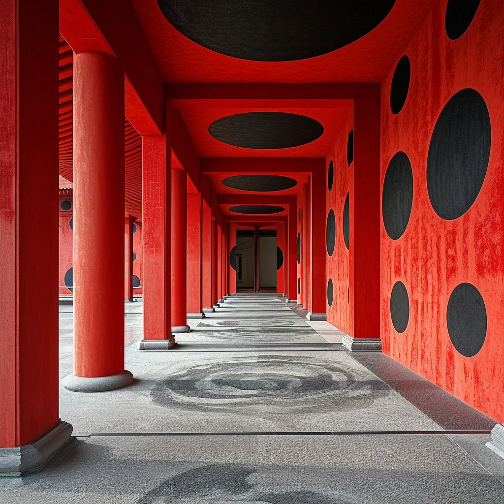 Minimal Japanese Shinto Temple with Kusama-inspired Wall Paint