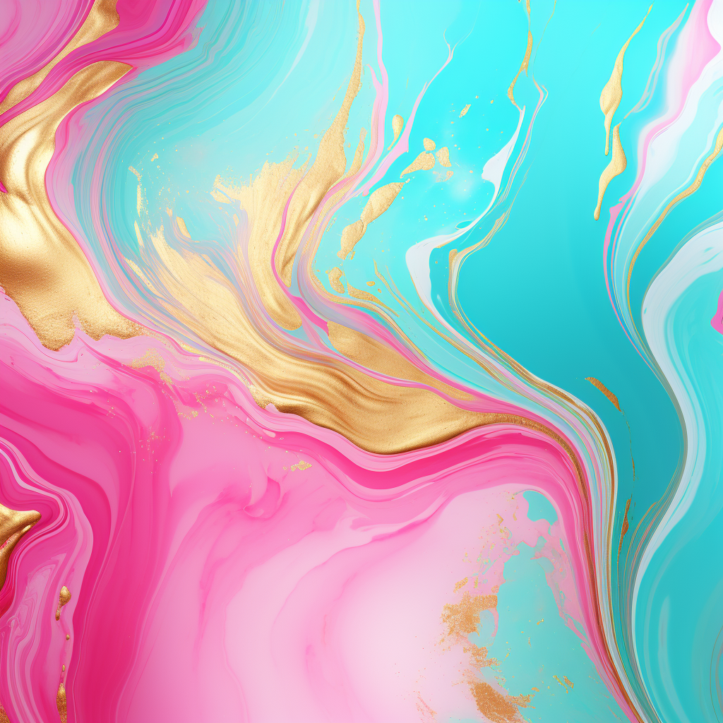 Pink and Turquoise Marbling Background with Gold Powder