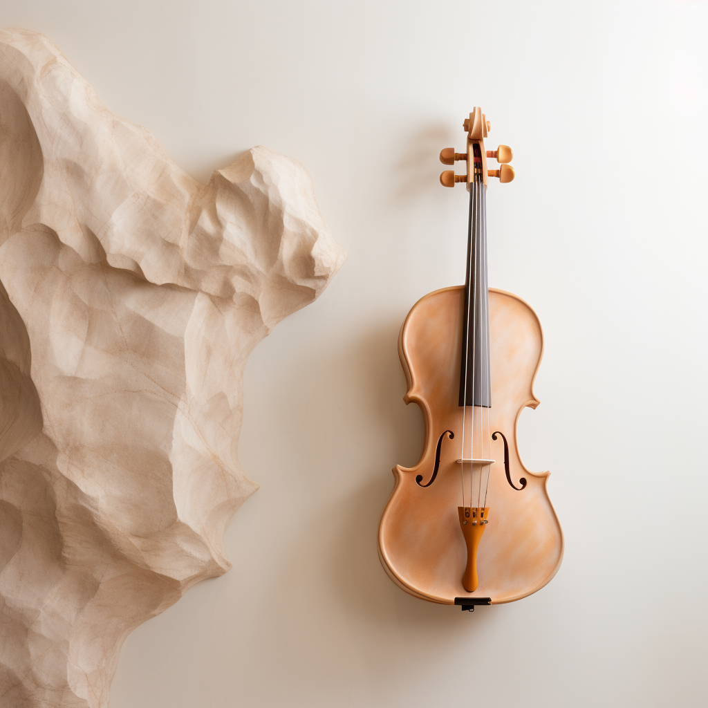 Minimalist violin with organic stone carvings