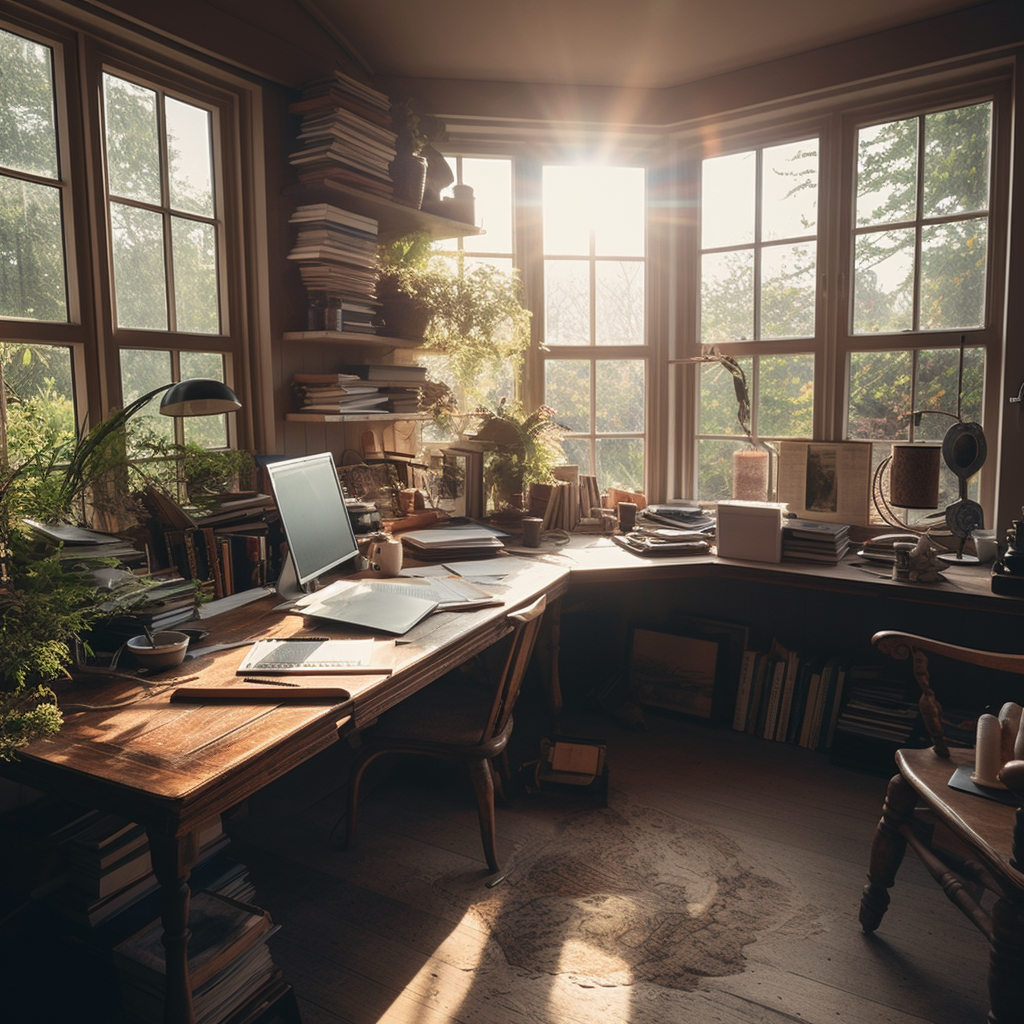 Productive home office with countryside view