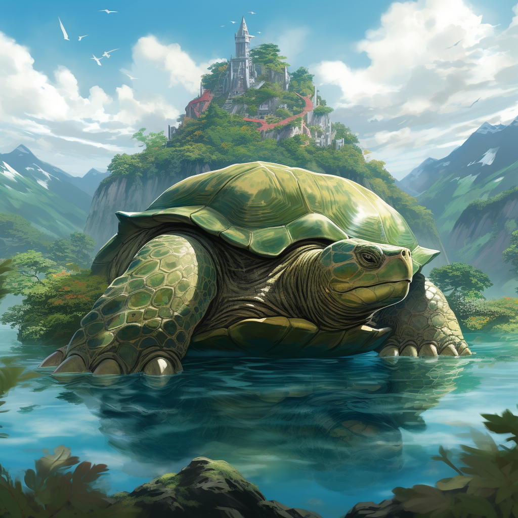 Turtle with forest shell artwork