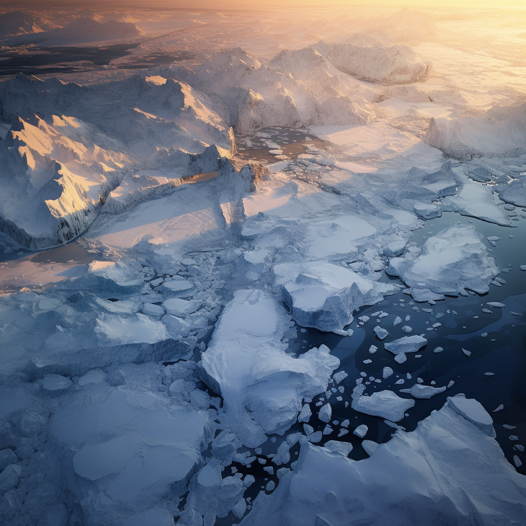 Aerial Photograph Ice Wall Antarctica Dawn