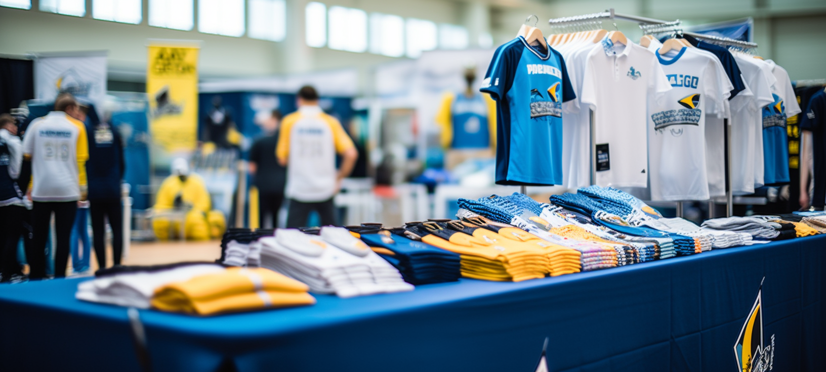 Convention Display Products in Yellow, Blue, and White