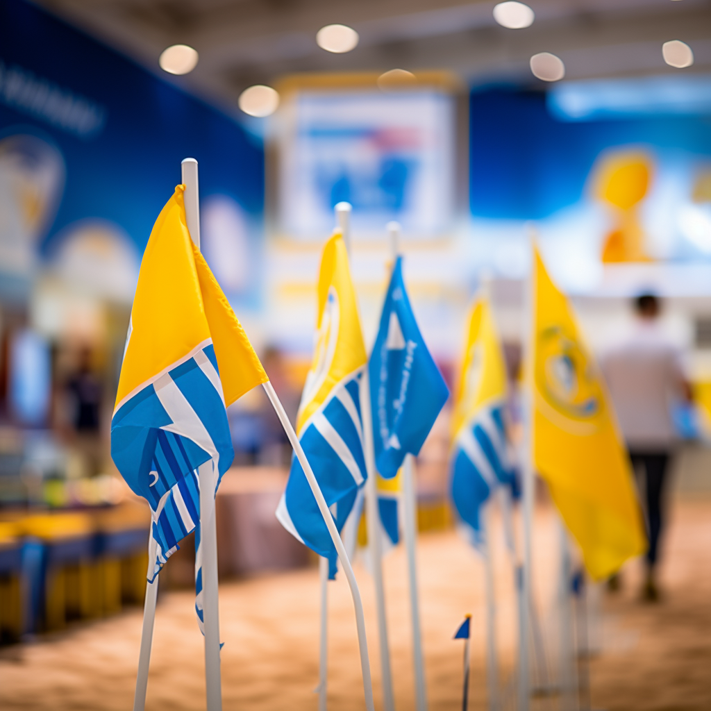 Convention Product Display with Flags and Tents