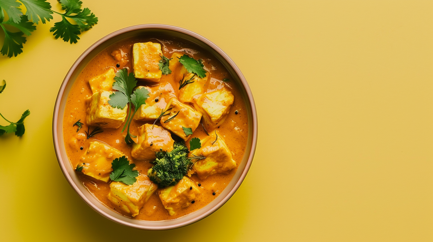 Paneer Butter Masala on Yellow Background