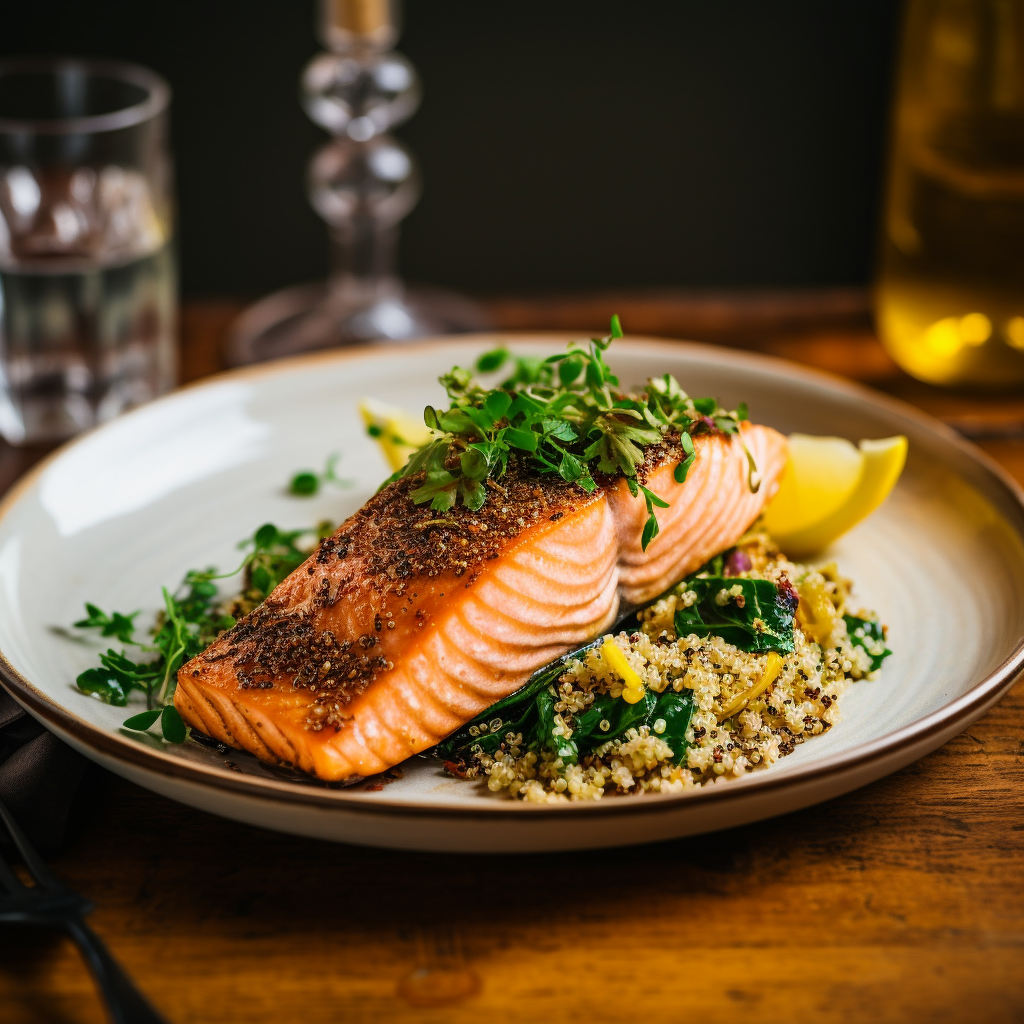 Cooked salmon with herbs and quinoa