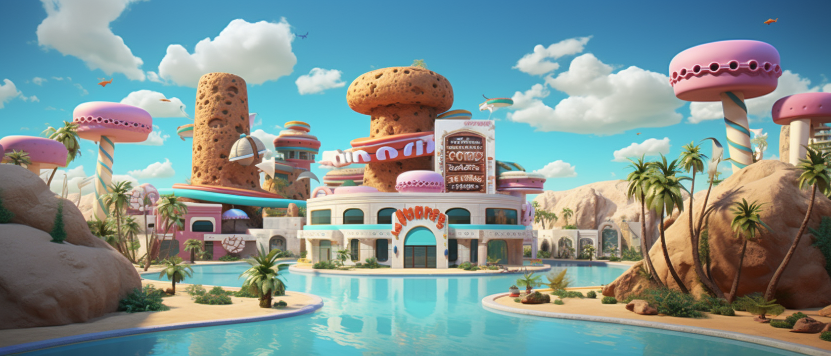 A magical Cookie Worlds Fair landscape