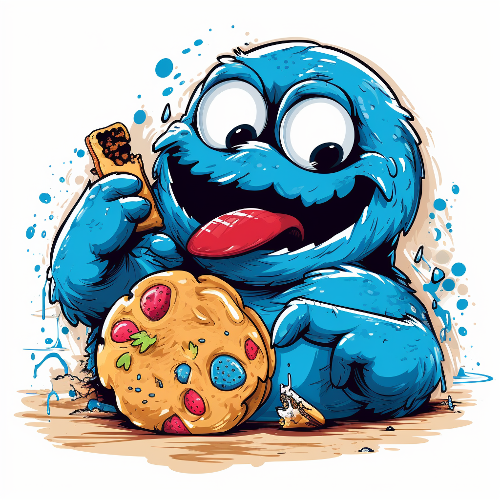 Cookie Monster enjoying delicious cookies