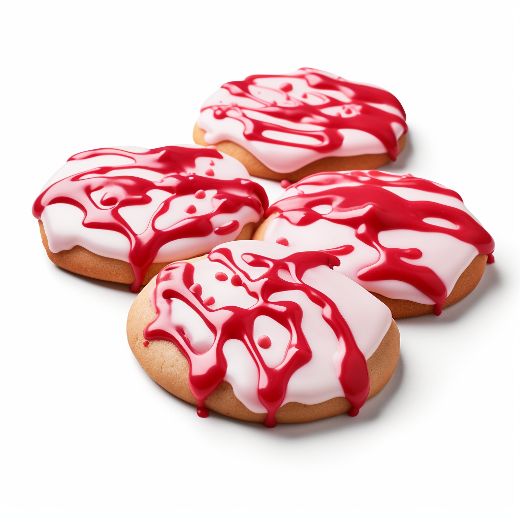 Cookies with red icing on white background