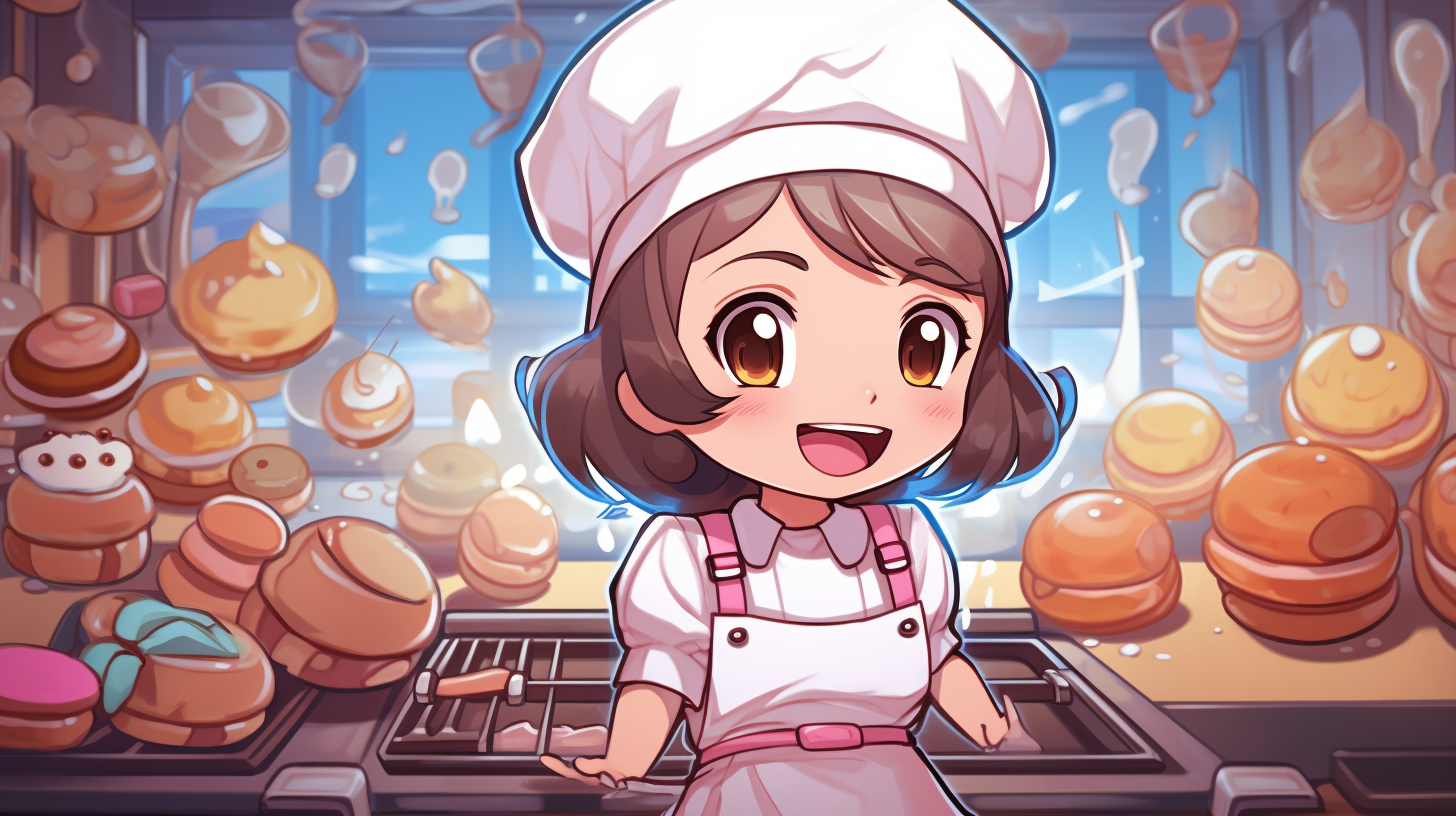 Cooking Mama in cyber space preparing a tasty dish