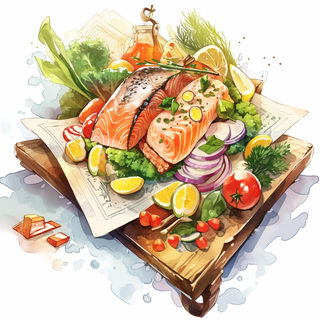 Watercolor Illustration of Cooking Recipe Book