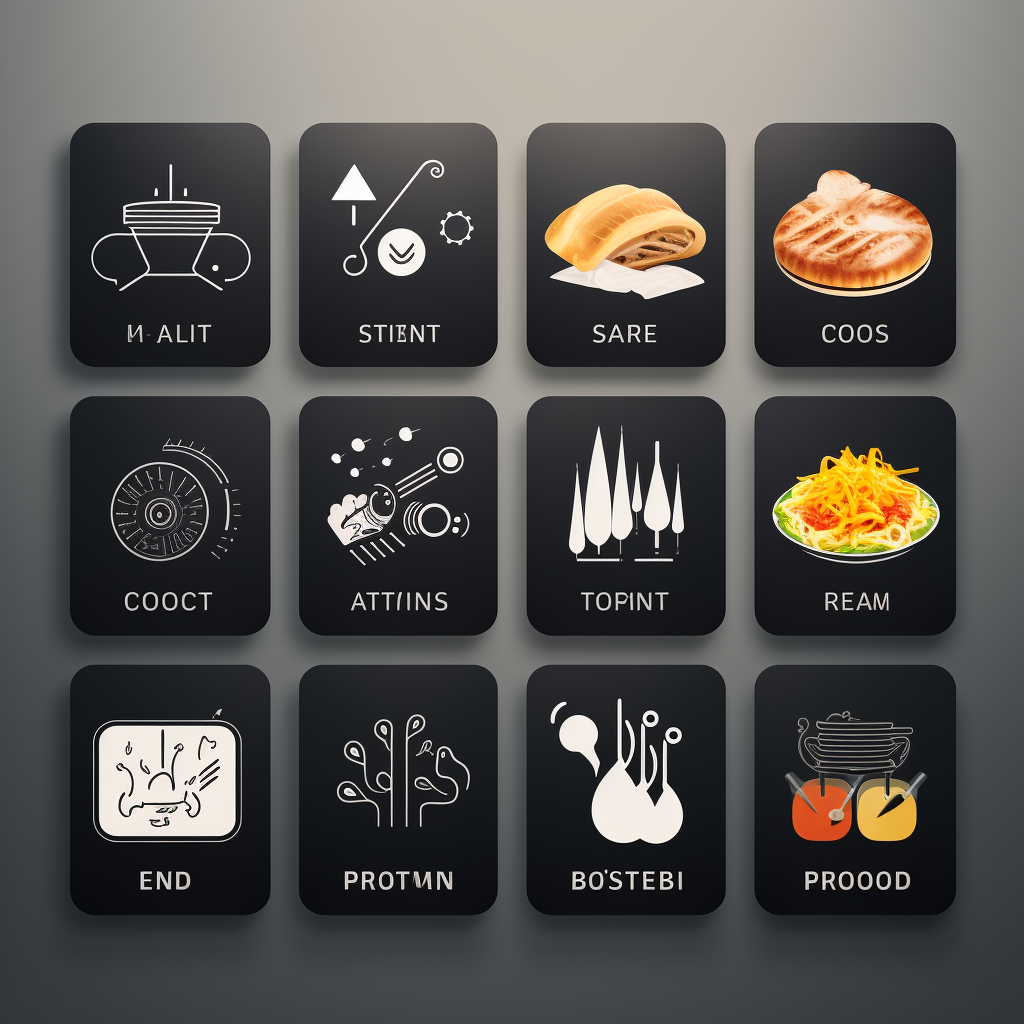 Grayscale low-detail icons for AI-powered cooking website