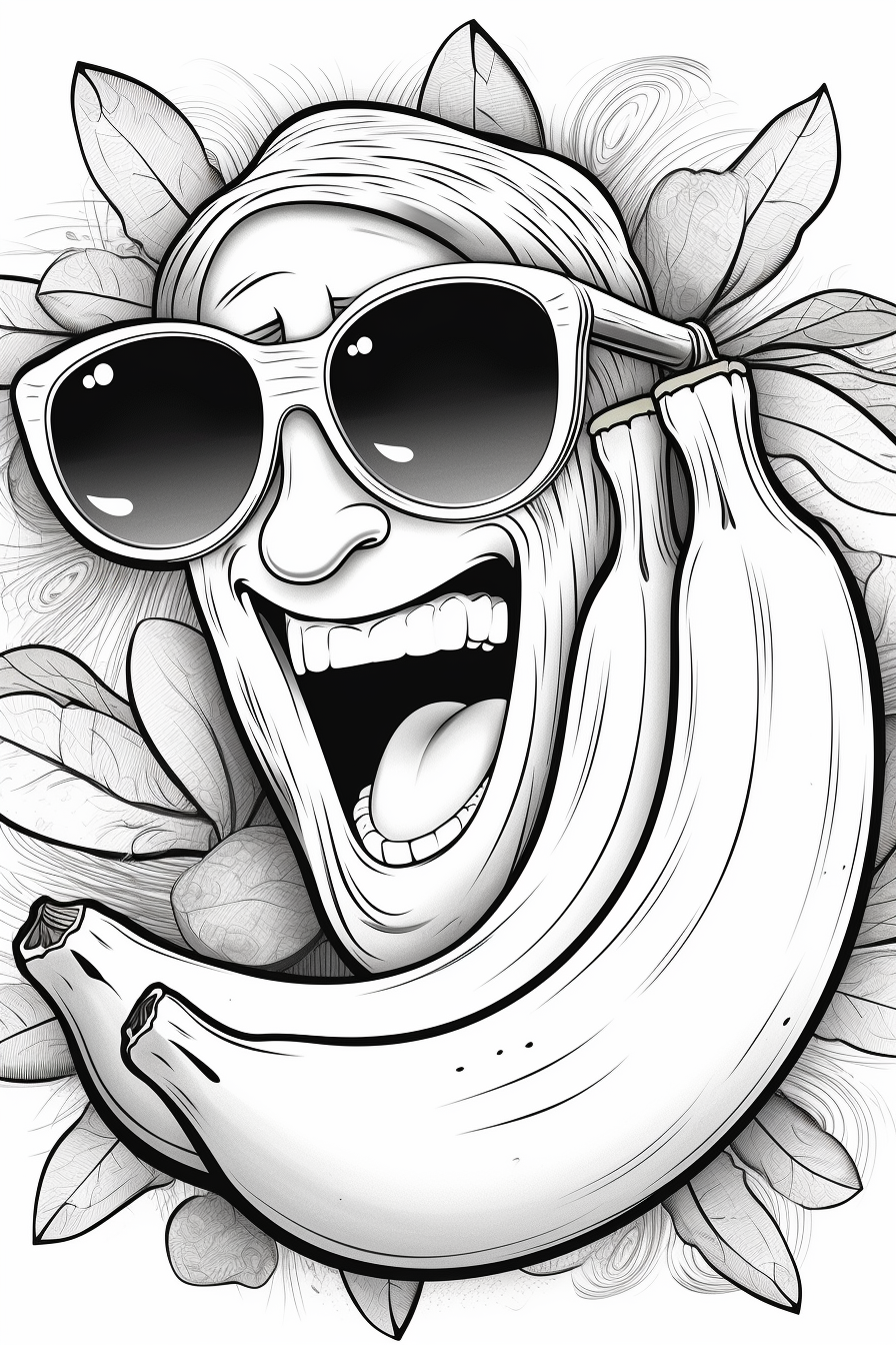 Cartoon banana with sunglasses coloring page