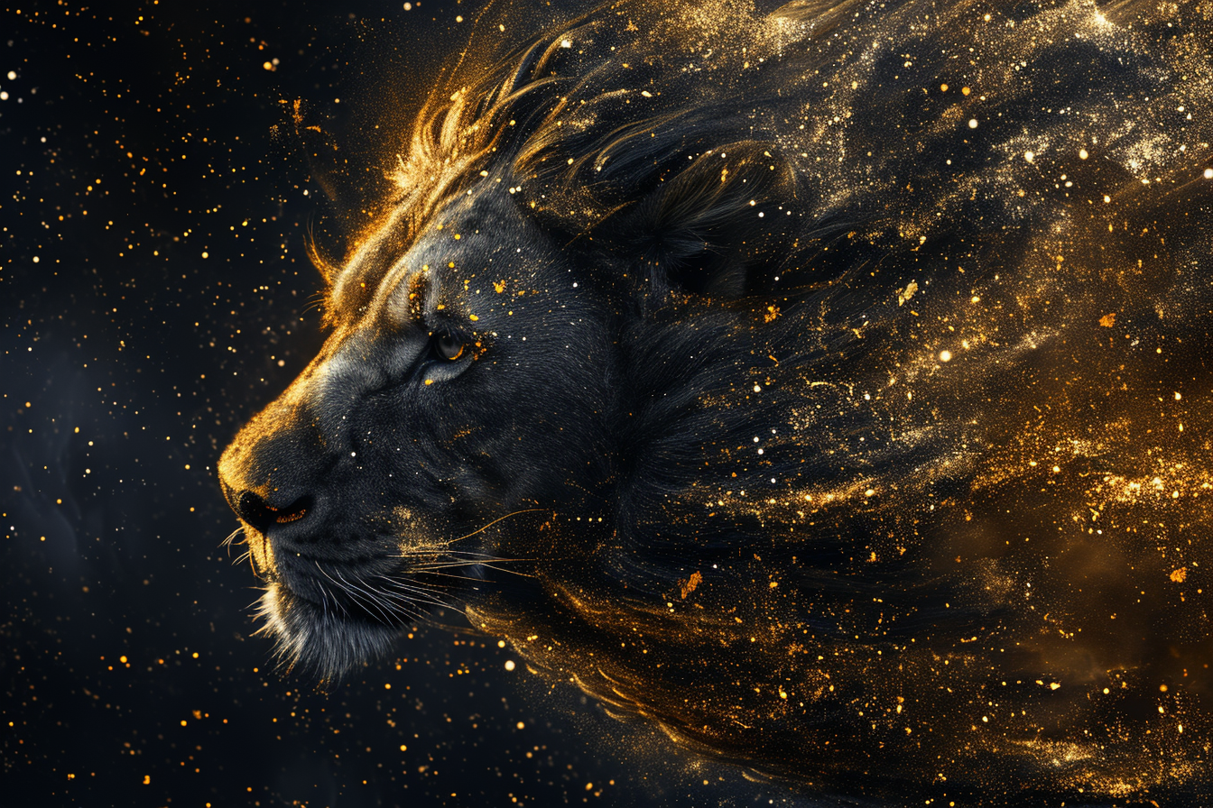 Cool black and golden lion in digital space