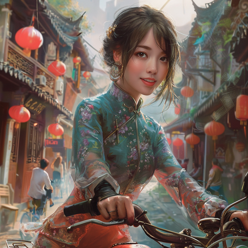 Chinese girl riding cool bike